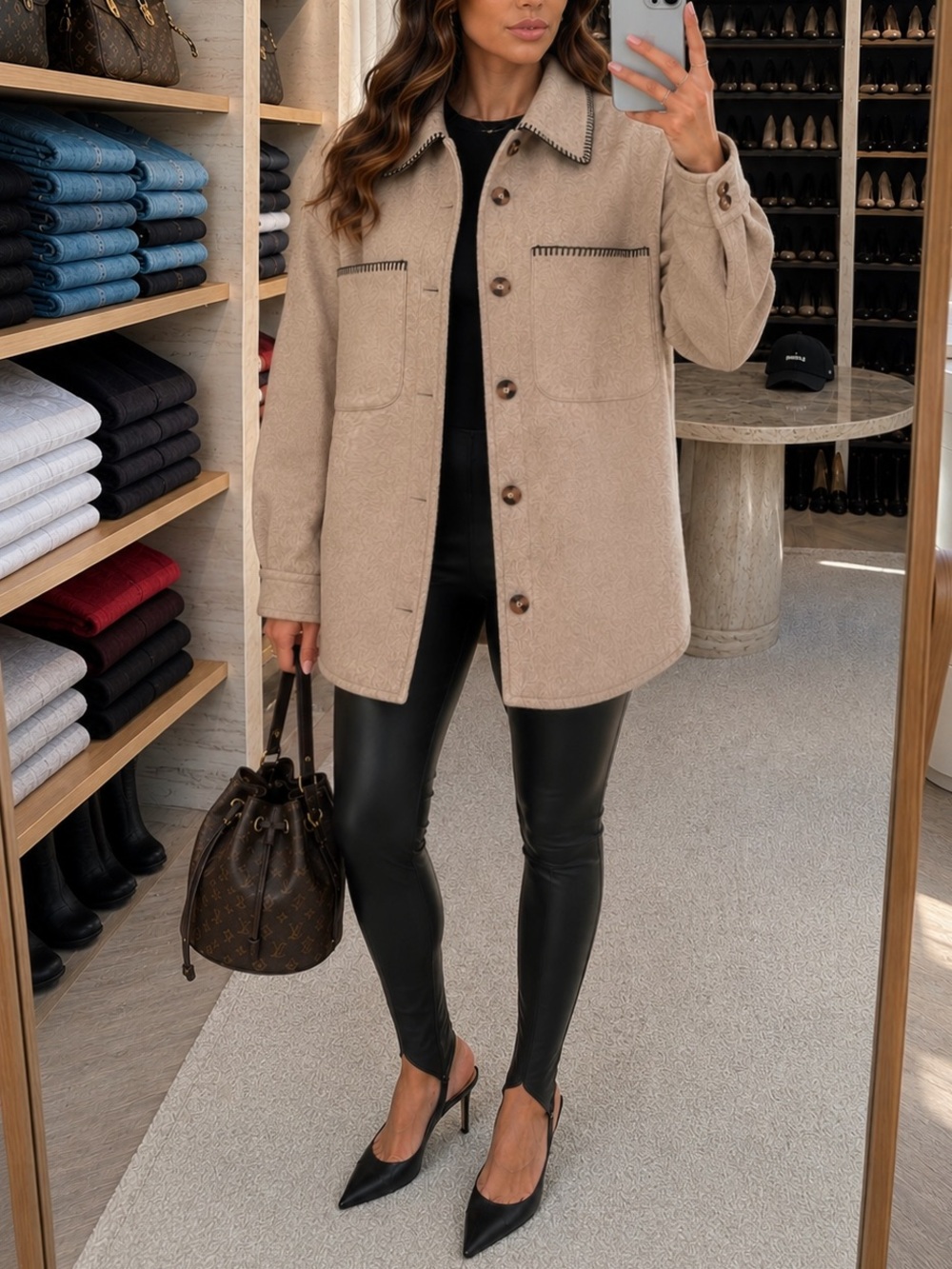 Zara NWT beige tan oversized button front stitched shacket - Picture 1 of 16